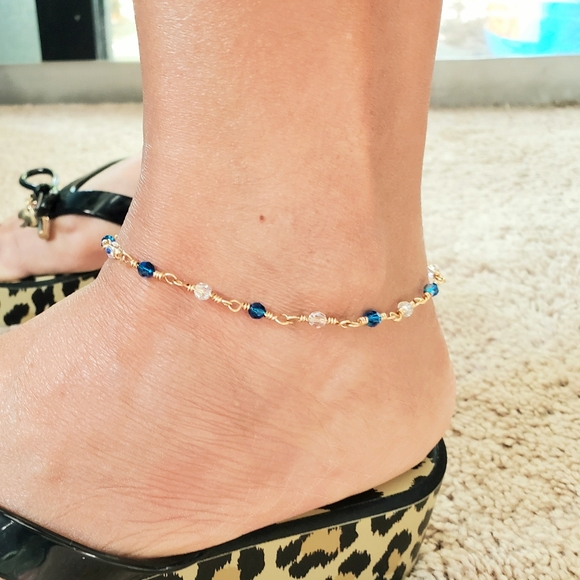 14KGF 9 1/2" handmade Ankle Swarovski crystal - Picture 1 of 3